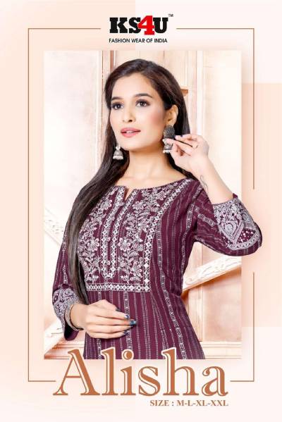 ALISHA VOL 1 FANCY EMBROIDERY FROCK STYLE KNEE LENGTH KURTI WHOLESALER